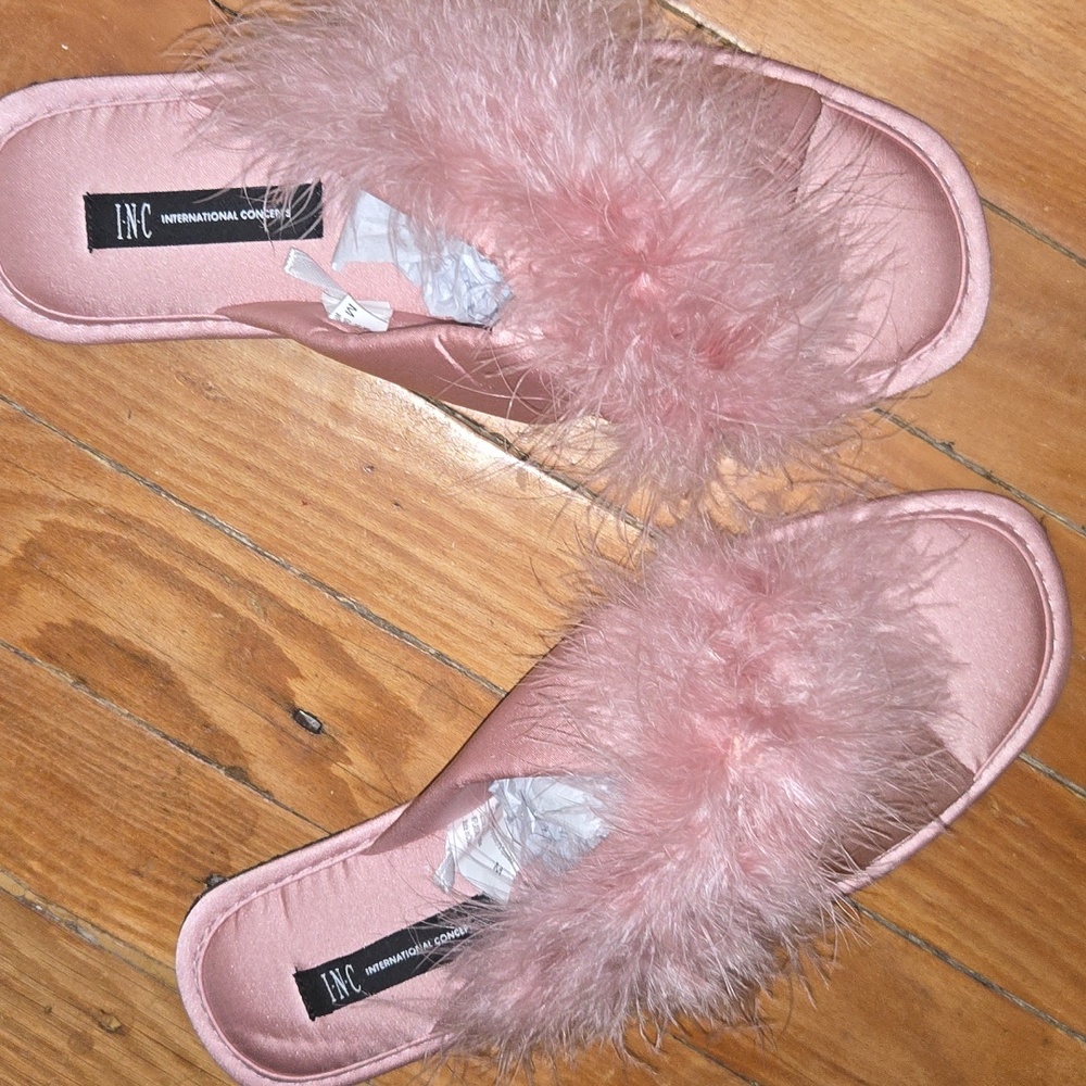 INC International Concepts Blush Furry Slide Slippers